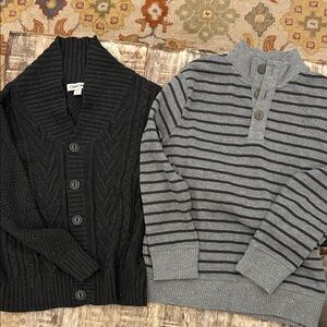 Boys gray Cable Cardigan and Gray Striped Sweater set